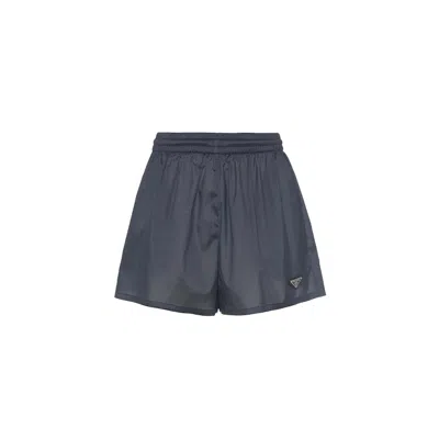 Pre-owned Prada Women's  Technical Silk Boxer Shorts In Navy Blue