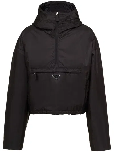 Pre-owned Prada Women's  Triangle Logo Hooded Jacket In Black