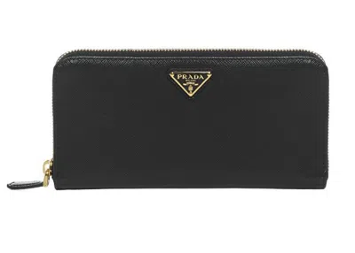 Pre-owned Prada Women's  Zip Around Wallet Large In Black
