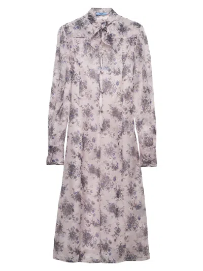 Prada Women's Printed Chiffon Dress In Pink