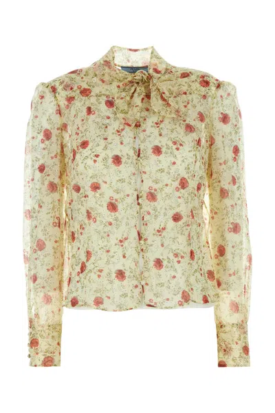 Prada Beige Printed Chiffon Shirt In Multi
