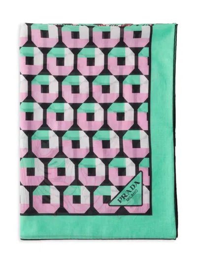 Prada Women's Printed Cotton Beach Sarong In Green