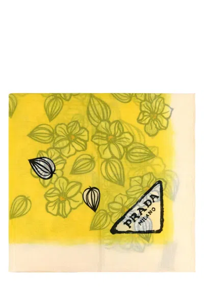 Prada Printed Cotton Sarong In Yellow