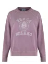 Prada Printed Cotton Sweatshirt With Distressed Details In Mauve
