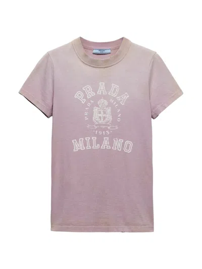 Prada Women's Printed Jersey T-shirt In Pink