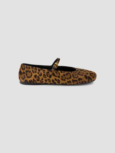Prada Women's Printed Leather Ballerinas In Beige Khaki