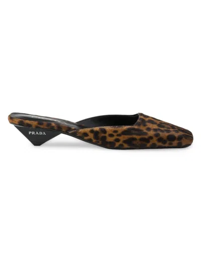 Prada Pantoletten Aus Bedrucktem Leder In Black Brown