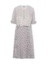 Prada Floral Fit-flare Belted Midi Dress In Neutral