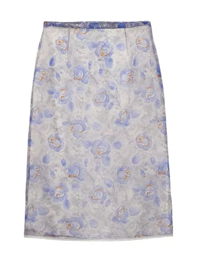 Prada Women's Printed Nylonette Midi-skirt In Blue