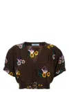 Prada Dark Brown Floral Print Crop Top