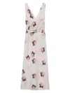 Prada Waist Belted Sleeveless V-neck Floral Backless In Beige Khaki