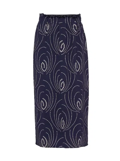 Prada Women's Printed Sablé Skirt In Blue