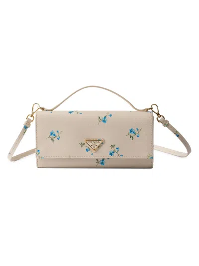 Prada Women's Printed Saffiano Leather Wallet With Shoulder Strap