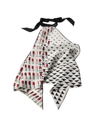 Prada Women's Printed Silk Twill Halter Top In White