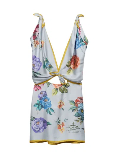 Prada Floral-print Plunge-neck Silk Mini Dress In Assorted