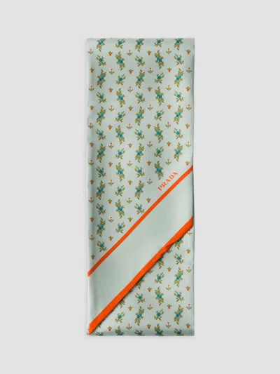 Prada Twill Foulard Floral Pattern Contrasting Edge In Multi