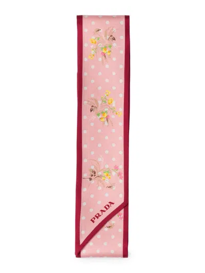 Prada Printed Silk Twill Skinny Scarf In Red