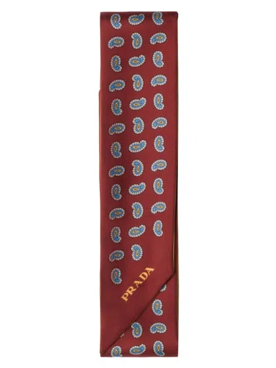 Prada Women's Printed Silk Twill Skinny Tie In Red
