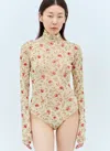 PRADA PRADA WOMEN PRINTED STRETCH TULLE BODYSUIT