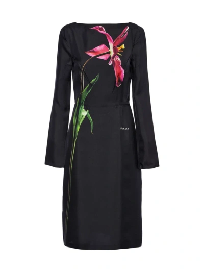 Prada Women's Printed Twill Dress In Black