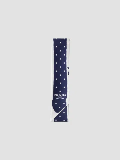 Prada Printed Twill Skinny Scarf In Blue