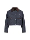 Prada Quilted Crop Jacket In Blue