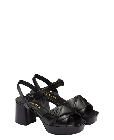 Prada Women's Quilted Nappa Leather Platform Sandals In Black