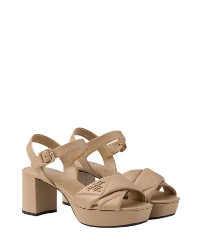 PRADA WOMEN'S QUILTED NAPPA LEATHER PLATFORM SANDALS