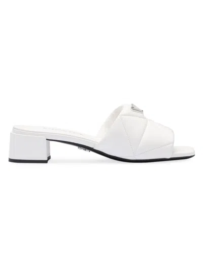 Prada Women's Quilted Nappa Leather Slides In White