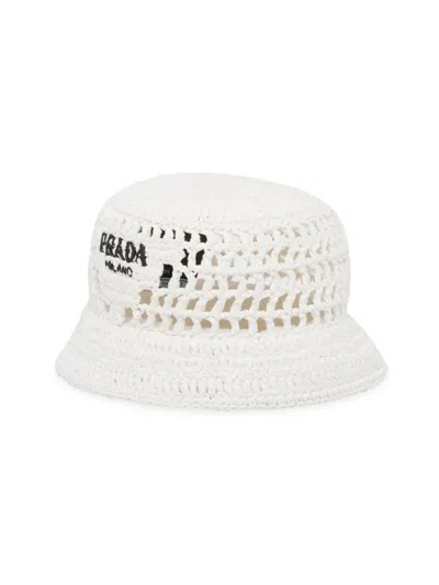 Prada Women's Raffia Bucket Hat In White