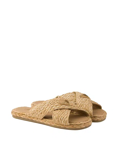 PRADA WOMEN'S RAFFIA CRISSCROSS SLIDES
