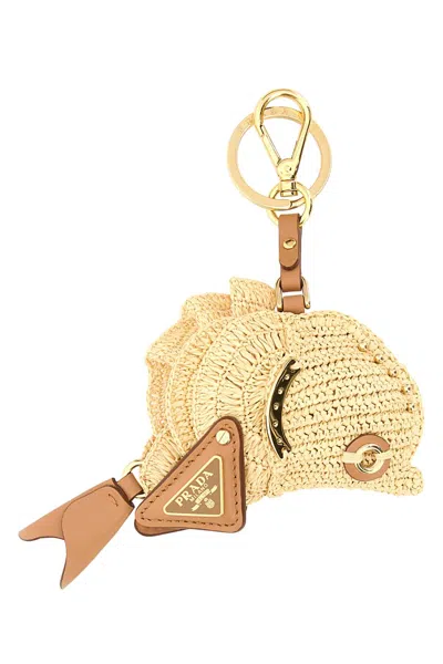 Prada Women Raffia Key Ring In Gold