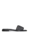 Prada Black Sandals With Woven Strap And Logo Accents In Black