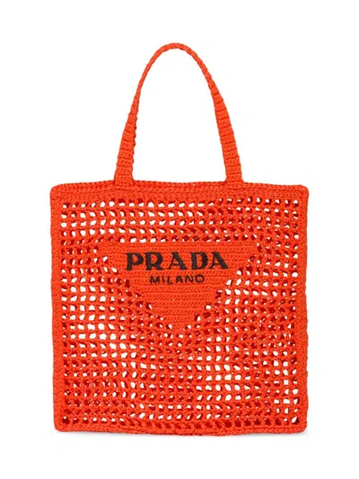 Prada Women's Raffia Tote Bag In Orange
