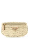 Prada Raffia Wrist Pouch With Adjustable Fabric Strap