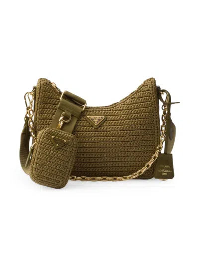 Prada Re-edition 2005 Mini Crochet Shoulder Bag In Green