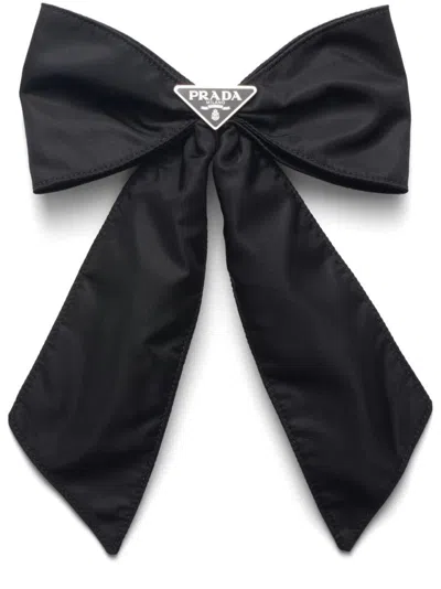Prada Women Re-nylon Bow Hair Clip In Black