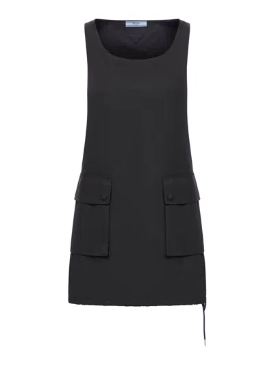 Prada Women Re-nylon Dress With Applied Pockets In Black