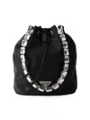 Prada Womens Black Re-nylon Jeweled Nylon And Leather Mini Bag