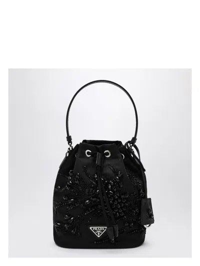 Prada Women's Re-nylon Mini Bag With Embroidery In Black