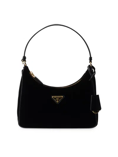 Prada Women's Re-edition 2005 Velvet And Saffiano Top Handle Bag In Black