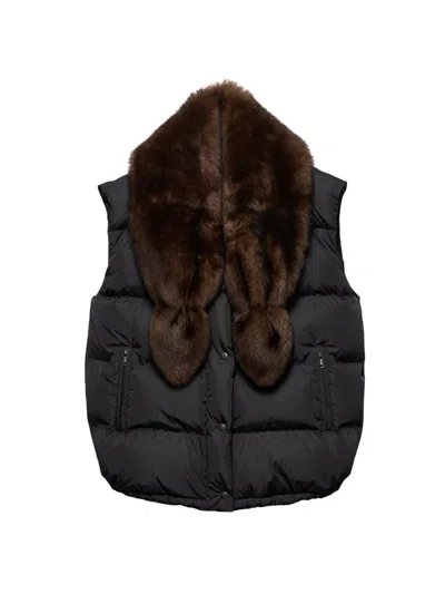 Prada Women's Re-nylon And Shearling Down Vest In Black