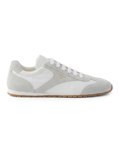 Prada Low Top Sneakers Rubber Sole Suede Panels In White
