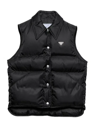 Prada Women's Re-nylon Down Vest In Black