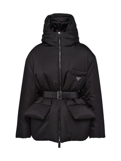 Prada Women's Re-nylon Hooded Down Jacket In Black