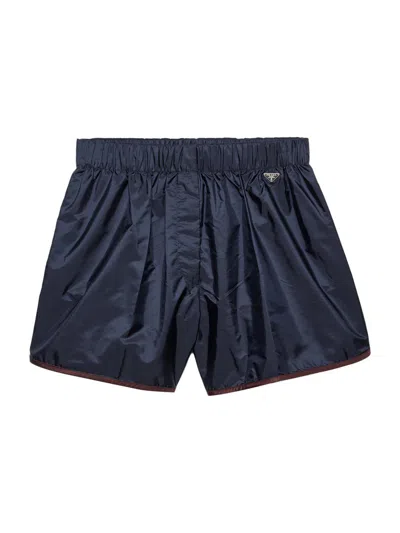 Prada Recycled Nylon Shorts In Blue
