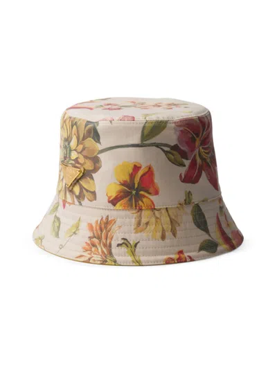 Prada Women's Reversible Printed Cotton Bucket Hat In Beige