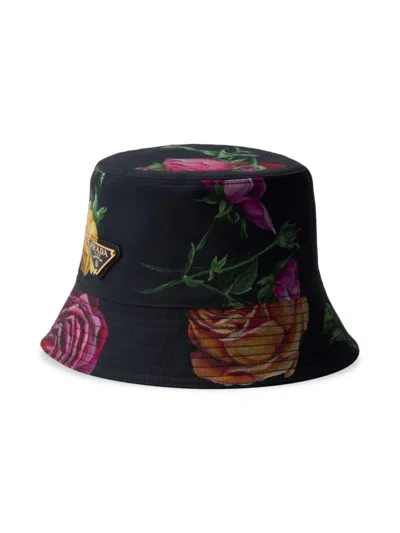 Prada Women's Reversible Printed Cotton Bucket Hat In Black