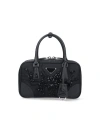 Prada Triangle Logo-embroidered Top Handle Bag In Black