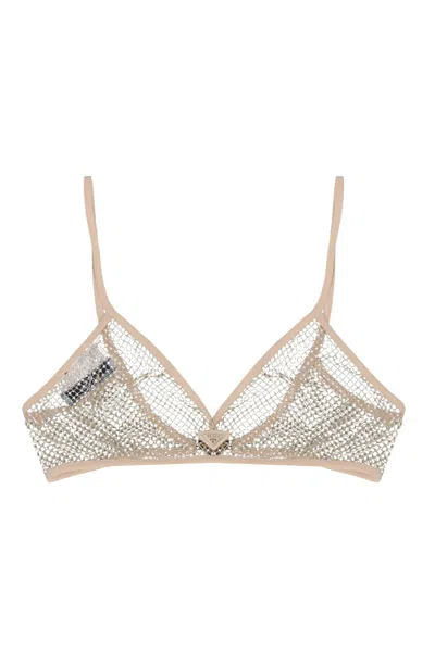 Prada Women Rhinestone Mesh Bra In Cream
